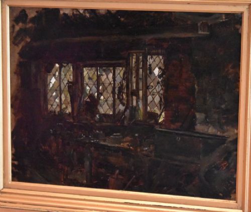 'THE WORKSHOP' OIL PAINTING BY A ERNEST HARLEY - ADDITIONAL PHOTO 3