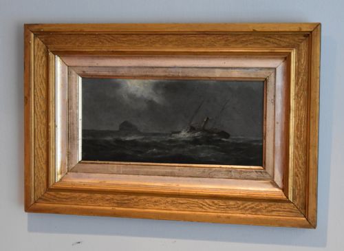 victorian oil painting of a ship off ailsa craig - CATEGORY: ANTIQUE ART - DATED 1880