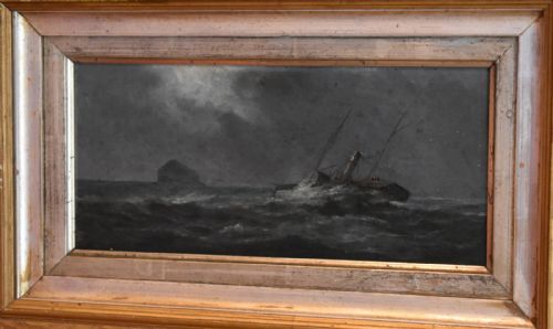 VICTORIAN OIL PAINTING OF A SHIP OFF AILSA CRAIG - ADDITIONAL PHOTO 2