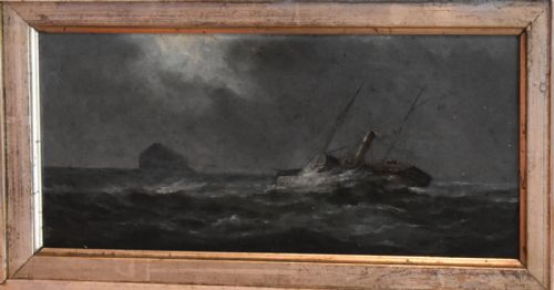 VICTORIAN OIL PAINTING OF A SHIP OFF AILSA CRAIG - ADDITIONAL PHOTO 3