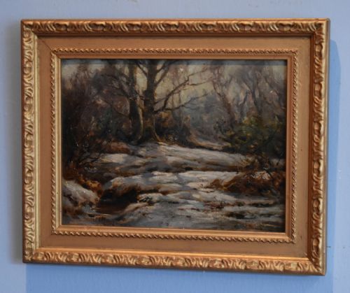 winter scene oil painting by frederick golden short - CATEGORY: ANTIQUE ART - DATED 1900