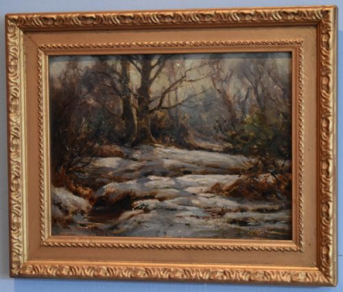 WINTER SCENE OIL PAINTING BY FREDERICK GOLDEN SHORT - ADDITIONAL PHOTO 1
