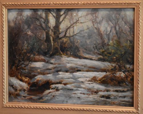 WINTER SCENE OIL PAINTING BY FREDERICK GOLDEN SHORT - ADDITIONAL PHOTO 2