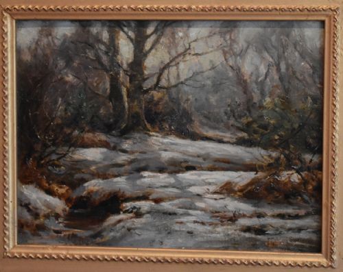 WINTER SCENE OIL PAINTING BY FREDERICK GOLDEN SHORT - ADDITIONAL PHOTO 3