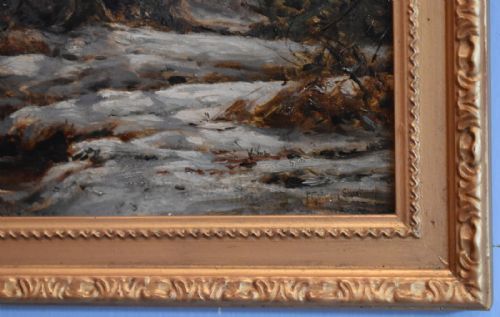 WINTER SCENE OIL PAINTING BY FREDERICK GOLDEN SHORT - ADDITIONAL PHOTO 4