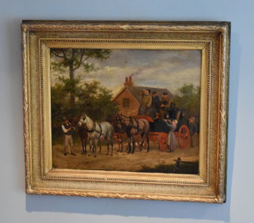 victorian coaching scene oil painting - CATEGORY: ANTIQUE ART - DATED 1860