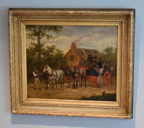 VICTORIAN COACHING SCENE OIL PAINTING - ADDITIONAL PHOTO 1