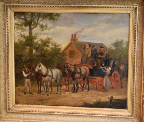 VICTORIAN COACHING SCENE OIL PAINTING - ADDITIONAL PHOTO 2