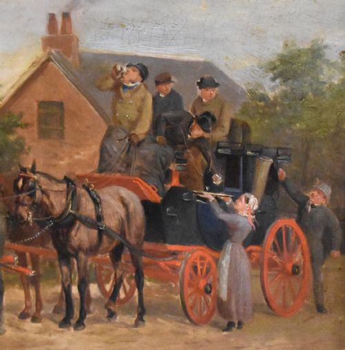 VICTORIAN COACHING SCENE OIL PAINTING - ADDITIONAL PHOTO 3