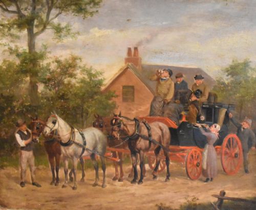 VICTORIAN COACHING SCENE OIL PAINTING - ADDITIONAL PHOTO 4