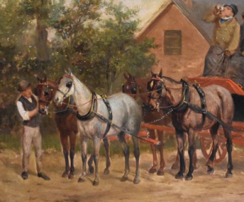 VICTORIAN COACHING SCENE OIL PAINTING - ADDITIONAL PHOTO 5