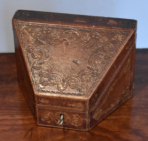 fine victorian tooled leather stationery box - CATEGORY: ANTIQUE BOXES - DATED 1890