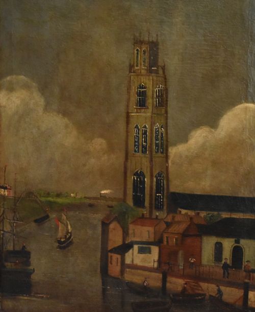 FOLK ART OIL PAINTING OF BOSTON LINCOLNSHIRE - ADDITIONAL PHOTO 2