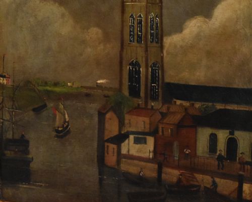 FOLK ART OIL PAINTING OF BOSTON LINCOLNSHIRE - ADDITIONAL PHOTO 3