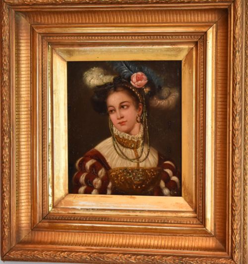 FINE OIL PAINTING OF A LADY IN RENAISSANCE DRESS - ADDITIONAL PHOTO 1