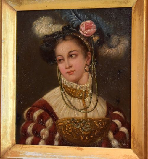 FINE OIL PAINTING OF A LADY IN RENAISSANCE DRESS - ADDITIONAL PHOTO 2