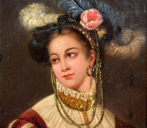FINE OIL PAINTING OF A LADY IN RENAISSANCE DRESS - ADDITIONAL PHOTO 3
