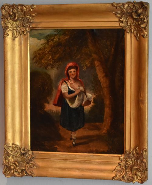 VICTORIAN OIL PAINTING OF LITTLE RED RIDING HOOD - ADDITIONAL PHOTO 1