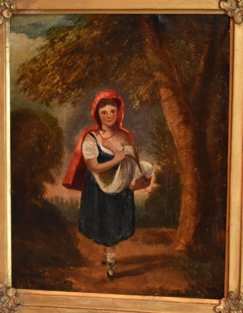 VICTORIAN OIL PAINTING OF LITTLE RED RIDING HOOD - ADDITIONAL PHOTO 2