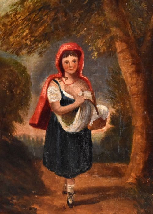 VICTORIAN OIL PAINTING OF LITTLE RED RIDING HOOD - ADDITIONAL PHOTO 4