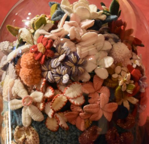 VICTORIAN WOOLWORK FLOWERS UNDER DOME - ADDITIONAL PHOTO 6