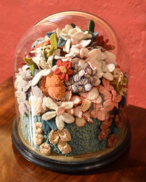 VICTORIAN WOOLWORK FLOWERS UNDER DOME - ADDITIONAL PHOTO 7