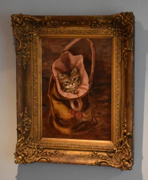 charming victorian oil painting of a kitten - CATEGORY: ANTIQUE ART - DATED 1900