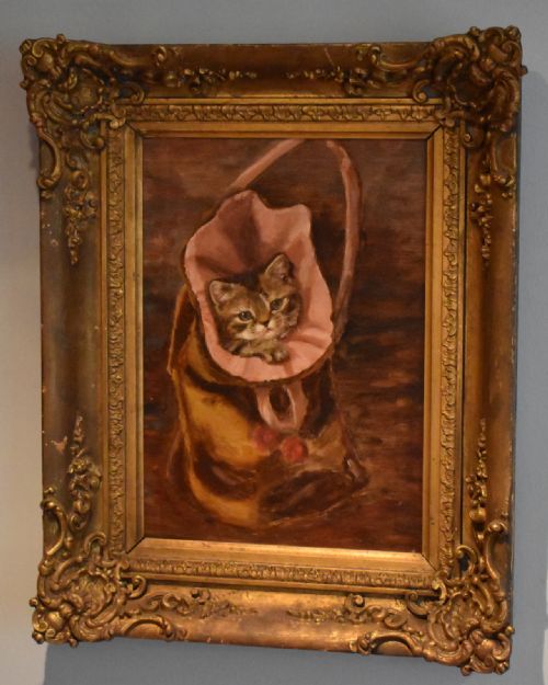 CHARMING VICTORIAN OIL PAINTING OF A KITTEN - ADDITIONAL PHOTO 1