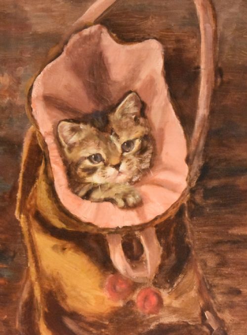 CHARMING VICTORIAN OIL PAINTING OF A KITTEN - ADDITIONAL PHOTO 2