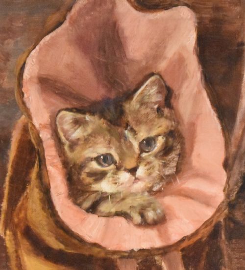 CHARMING VICTORIAN OIL PAINTING OF A KITTEN - ADDITIONAL PHOTO 5