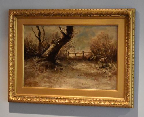 victorian winter scene oil painting by john edwards - CATEGORY: ANTIQUE ART - DATED 1890