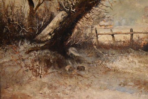 VICTORIAN WINTER SCENE OIL PAINTING BY JOHN EDWARDS - ADDITIONAL PHOTO 4