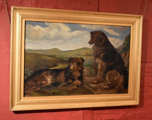 large oil painting of dogs by jclarke - CATEGORY: ANTIQUE ART - DATED VICTORIAN