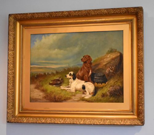 superb oil painting of gun dogs by colin graeme - CATEGORY: ANTIQUE ART - DATED 1900