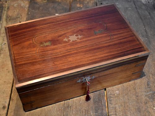 anglo indian brass inlaid teak writing slope - CATEGORY: ANTIQUE BOXES - DATED 1860