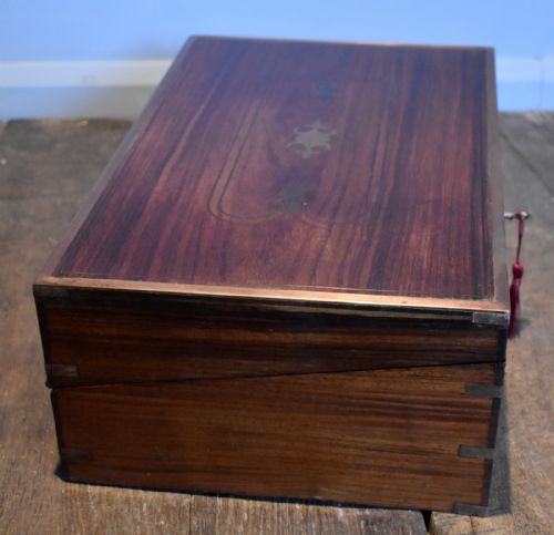 ANGLO INDIAN BRASS INLAID TEAK WRITING SLOPE - ADDITIONAL PHOTO 1