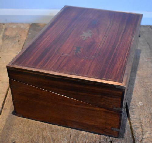 ANGLO INDIAN BRASS INLAID TEAK WRITING SLOPE - ADDITIONAL PHOTO 3