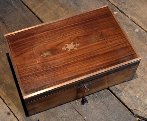 ANGLO INDIAN BRASS INLAID TEAK WRITING SLOPE - ADDITIONAL PHOTO 6