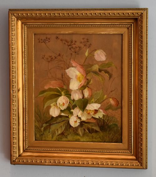 still life oil painting of anemones - CATEGORY: ANTIQUE ART - DATED EDWARDIAN