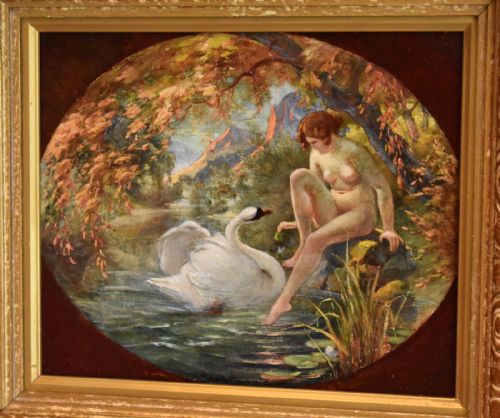 FINE FRENCH OIL PAINTING OF LEDA AND THE SWAN - ADDITIONAL PHOTO 1