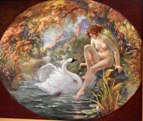 FINE FRENCH OIL PAINTING OF LEDA AND THE SWAN - ADDITIONAL PHOTO 3