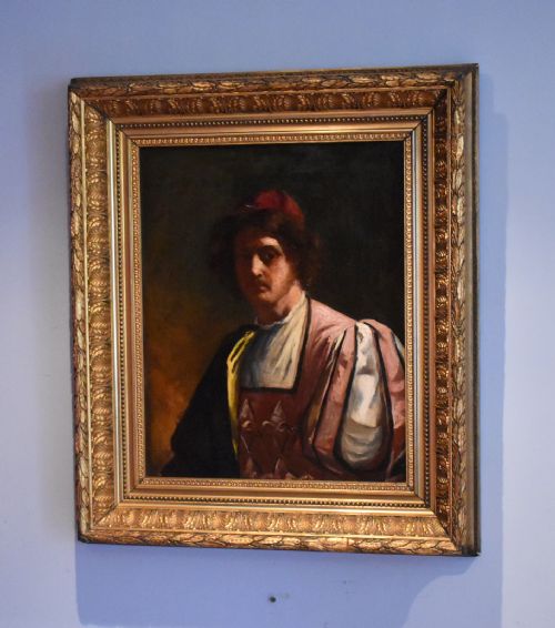 oil portrait of a young man in renaissance dress - CATEGORY: ANTIQUE ART - DATED 1880
