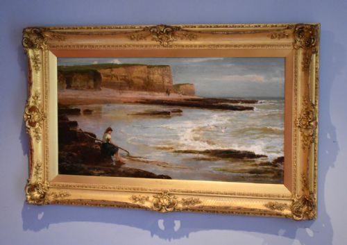 'the young shrimpers' oil painting by edwin ellis rba 18411895 - CATEGORY: ANTIQUE ART - DATED 1880
