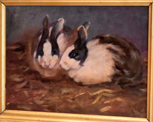 OIL PAINTING OF TWO DUTCH RABBITS - ADDITIONAL PHOTO 1