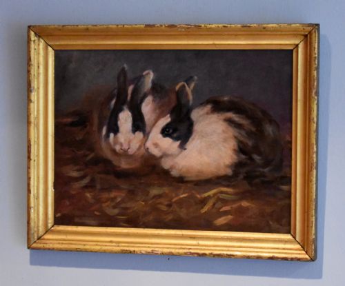 OIL PAINTING OF TWO DUTCH RABBITS - ADDITIONAL PHOTO 2