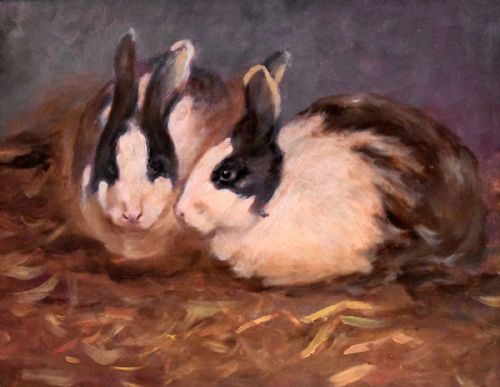 OIL PAINTING OF TWO DUTCH RABBITS - ADDITIONAL PHOTO 3