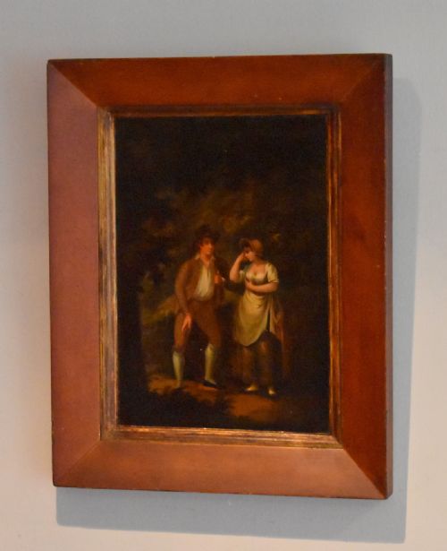 regency oil painting of a couple meeting - CATEGORY: ANTIQUE ART - DATED REGENCY