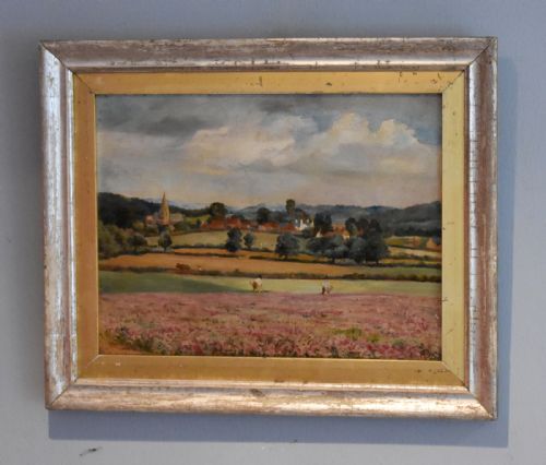 summer landscape scene oil painting - CATEGORY: ANTIQUE ART - DATED 1900