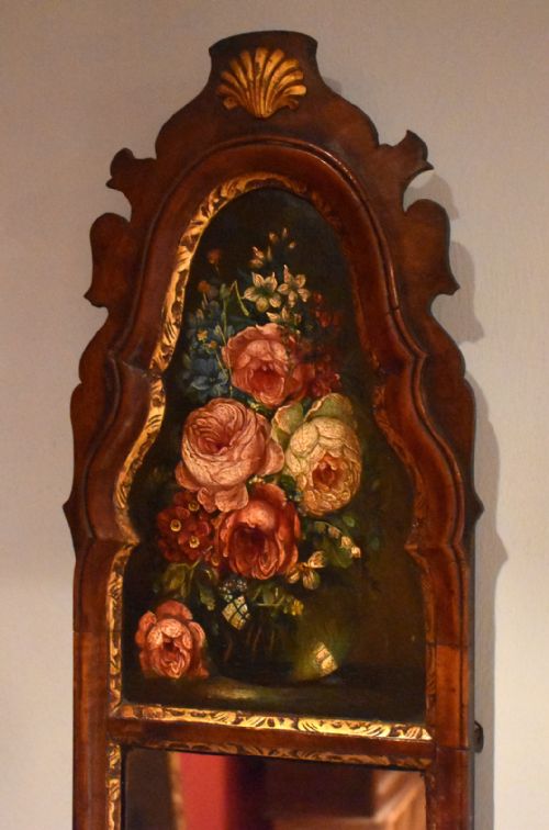 UNUSUAL TALL WALNUT MIRROR WITH OIL PAINTING PANEL - ADDITIONAL PHOTO 2