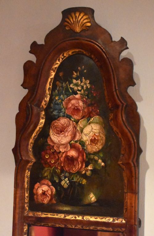UNUSUAL TALL WALNUT MIRROR WITH OIL PAINTING PANEL - ADDITIONAL PHOTO 3